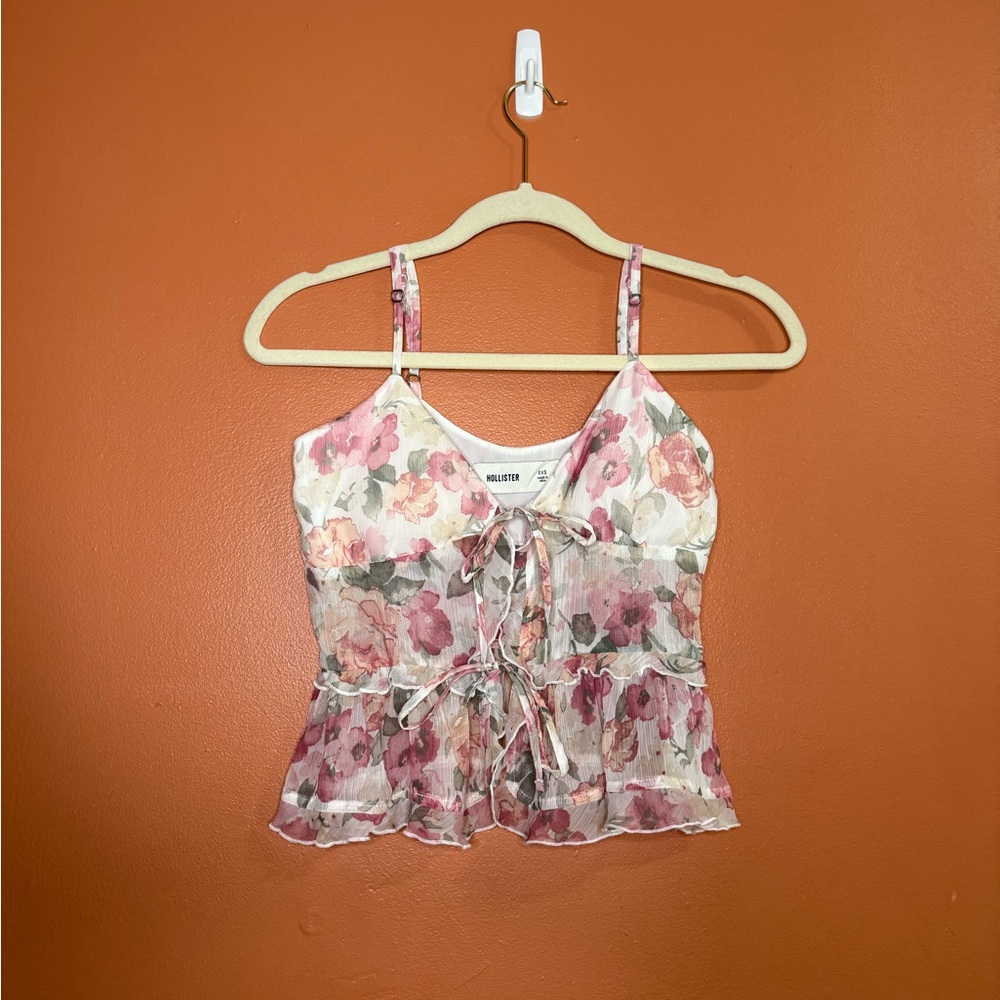 Hollister Chiffon Floral Tie-Front Blouse Womens Size XXS - Picture 3 of 7